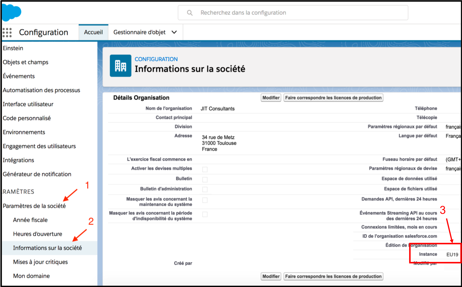 Comment trouver mon instance Salesforce dans la configuration ?