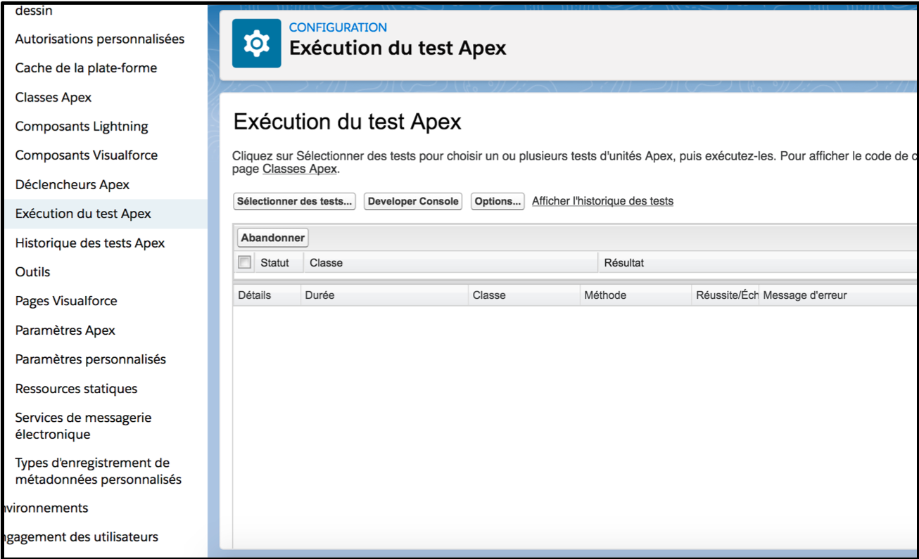 Exécution des tests Apex Salesforce